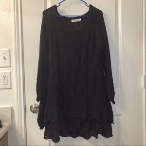 NWOT Black Mid-Length Layered Sweater Dress
